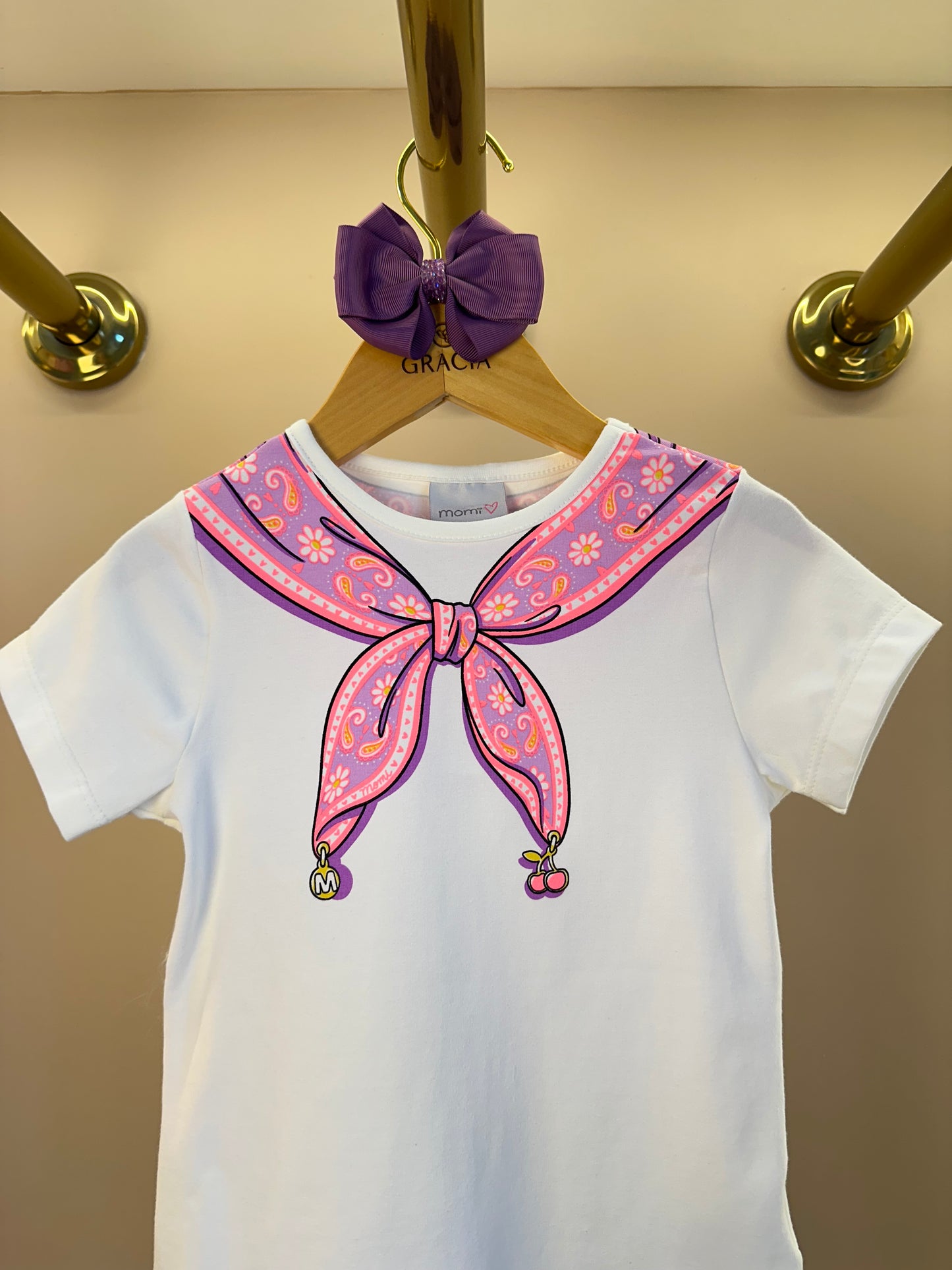 Blusa Infantil Lenço Estampado Amarrado Na Gola - Momi