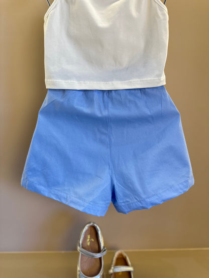 Conjunto Infantil Blusa Capa Floral Azul e Shorts Alfaiataria Azul - Luluzinha