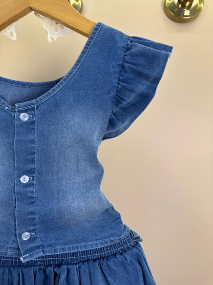 Conjunto Infantil Blusa Jeans Strass e Saia Laços Laterais Bordado Com Pérolas - Gabriela Aquarela