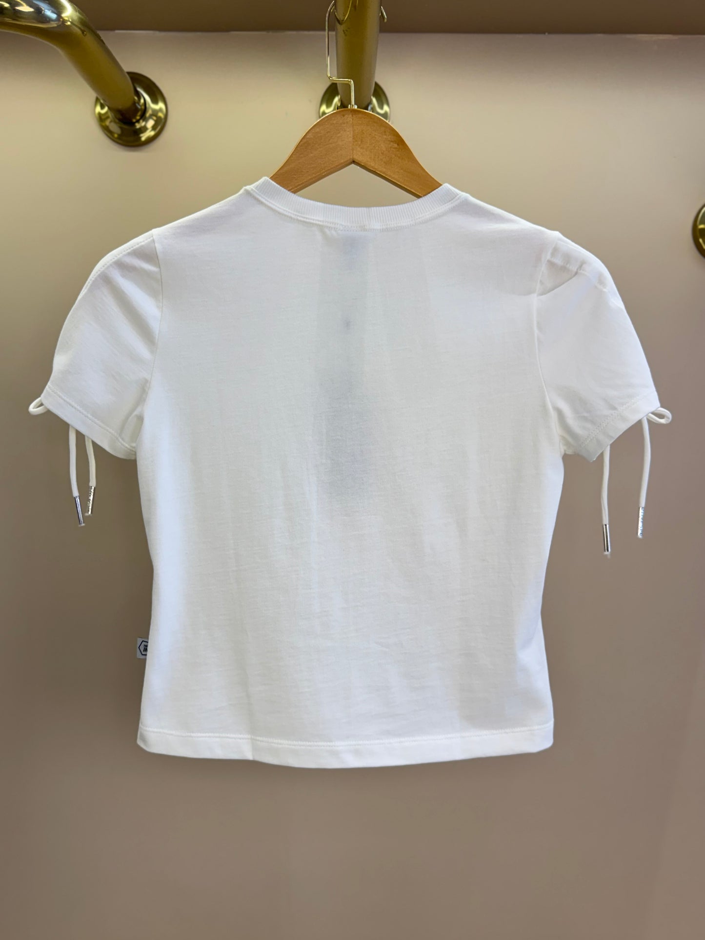 Camiseta Teen Baby Look Ursinho Amarração Mangas Off White - Two In