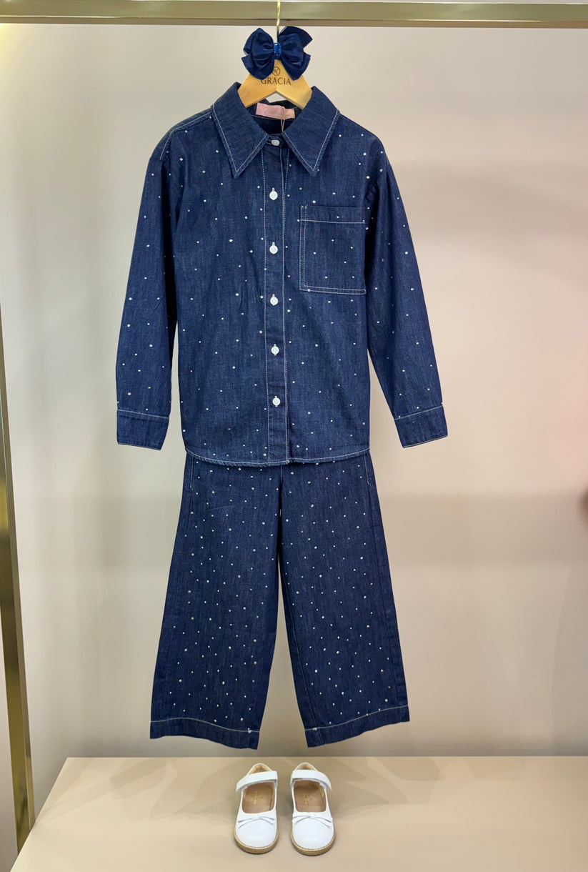Camisa Infantil Jeans Cristais  - Pituchinhus