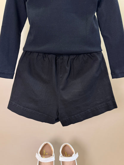 Conjunto Infantil Blusa Tricot ML Jabô Botões e Saia Sarja Babadinho Preto - Pituchinhus