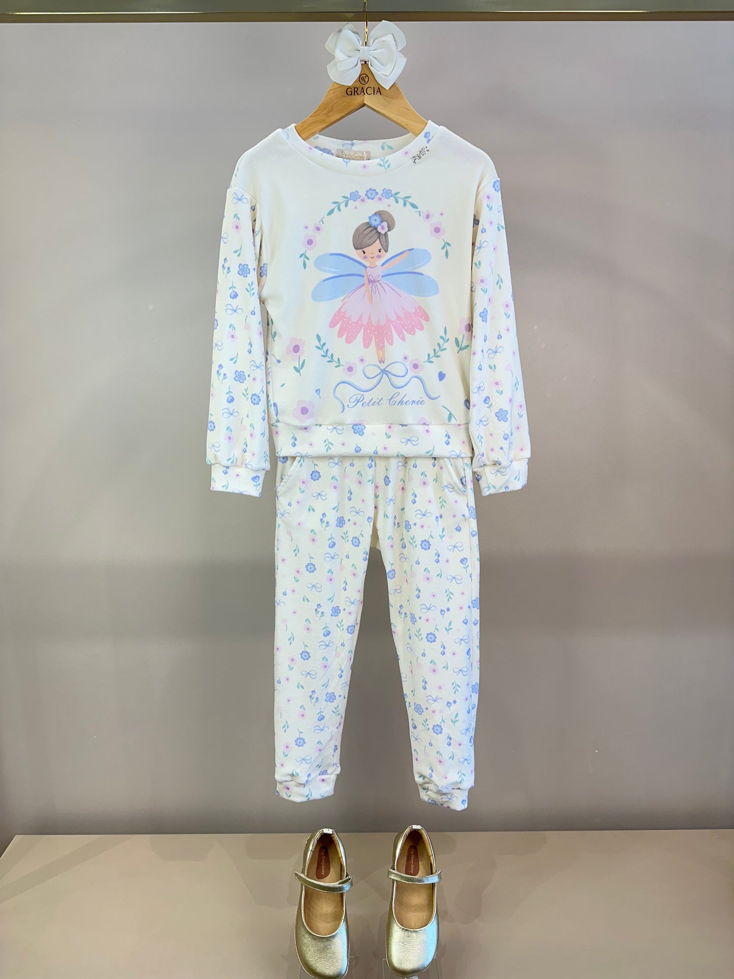 Conjunto Infantil Blus Blusa ML Fada E Calça Estampada Floral - Petit Cherie
