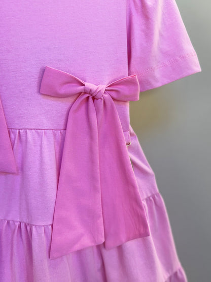 Vestido Infantil Algodão Laços Rosa Girly - Animê Petite