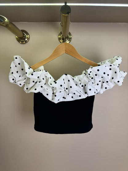 Blusa Teen Cropped Ombro a Ombro com Babado Poá - Authoria