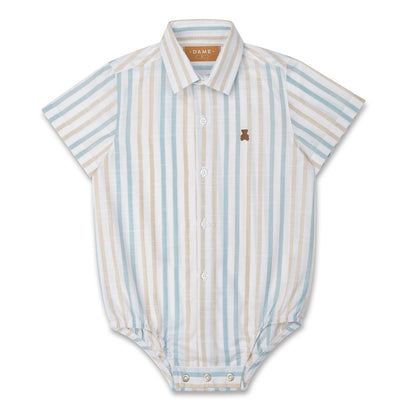 Camisa-body Bebê Listras Azul/Amarelo - Dame