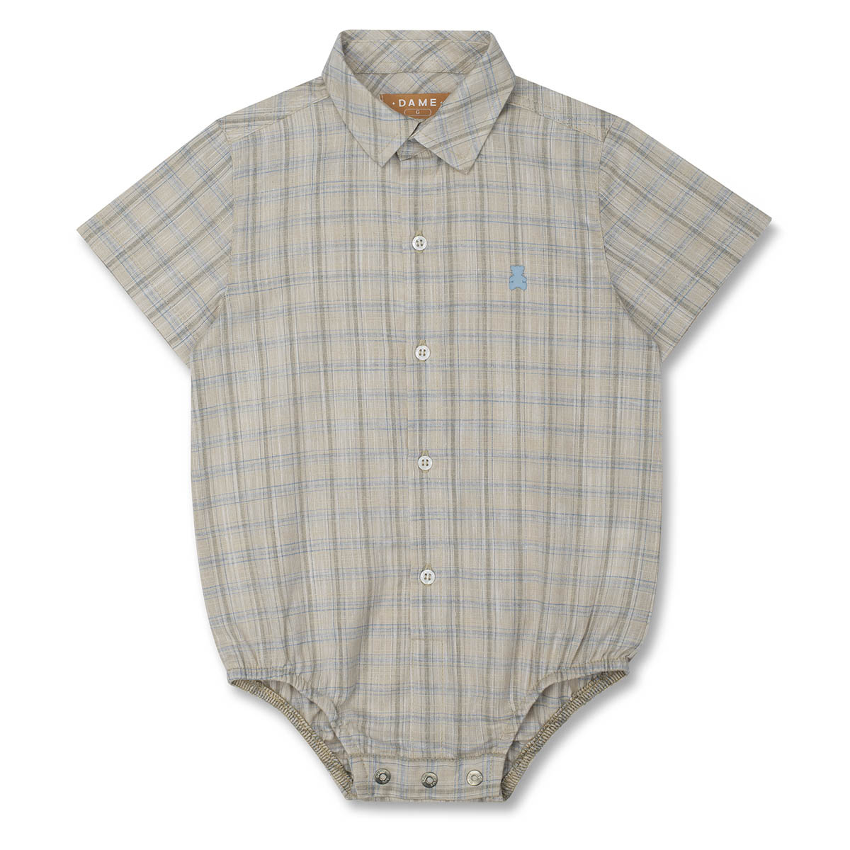 Conjunto Bebê Camisa-Body Algodão Xadrez Linho e Bermuda Social Bege - Dame