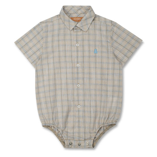 Conjunto Bebê Camisa-Body Algodão Xadrez Linho e Bermuda Social Bege - Dame