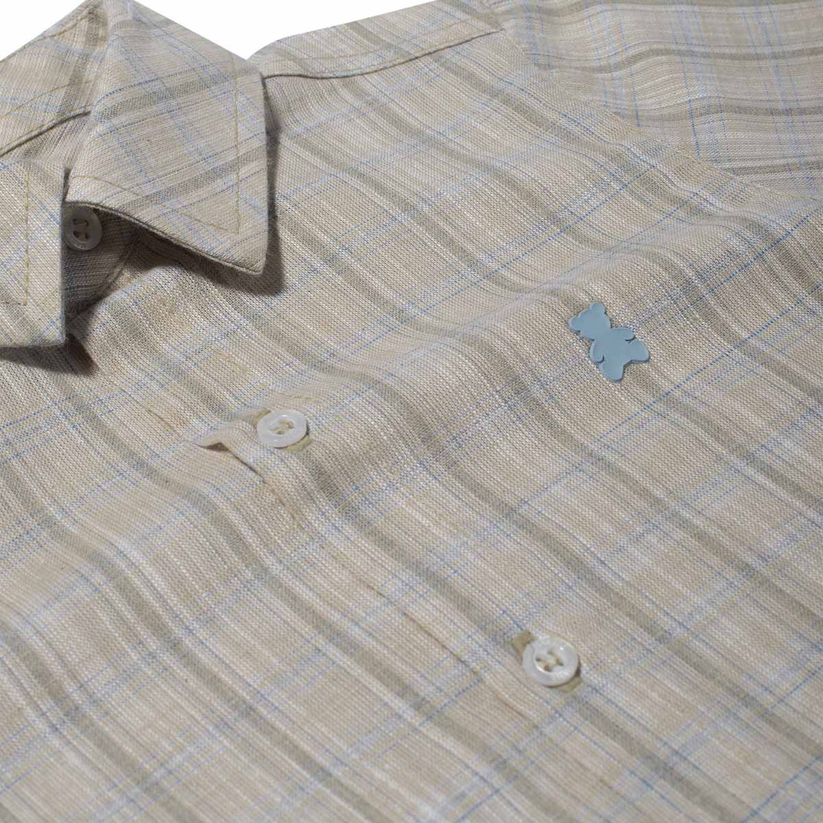 Conjunto Bebê Camisa-Body Algodão Xadrez Linho e Bermuda Social Bege - Dame
