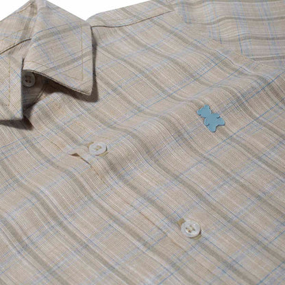 Conjunto Bebê Camisa-Body Algodão Xadrez Linho e Bermuda Social Bege - Dame
