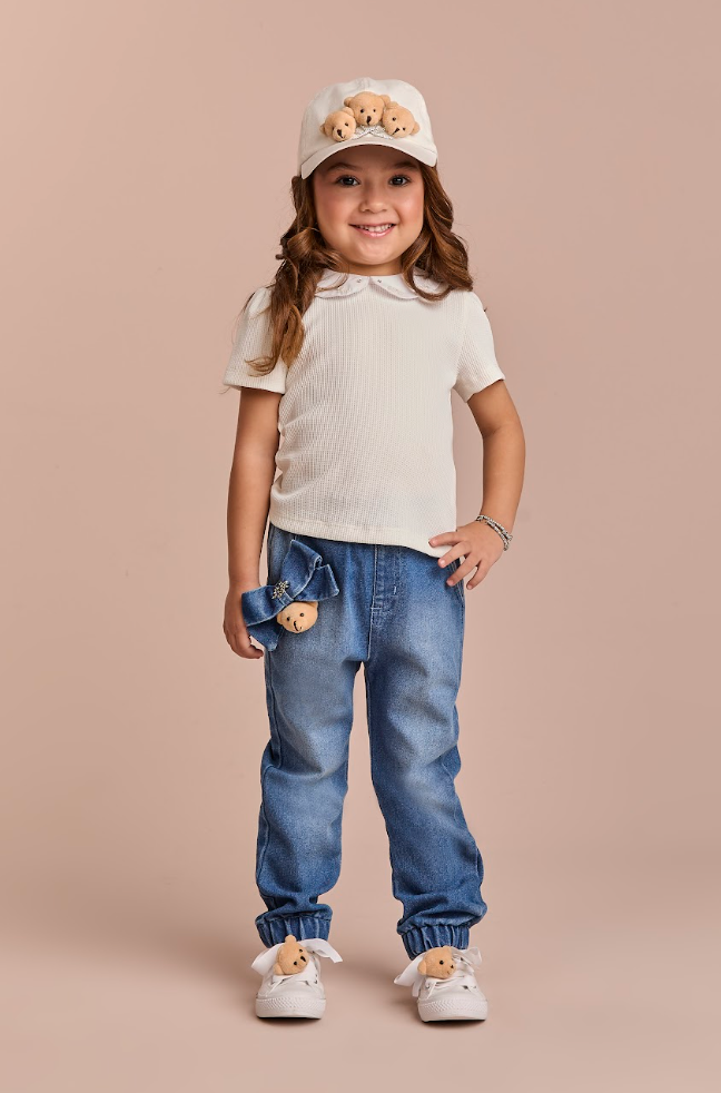 Calça Infantil Jogger Ursinho Jeans - Gabriela Aquarela