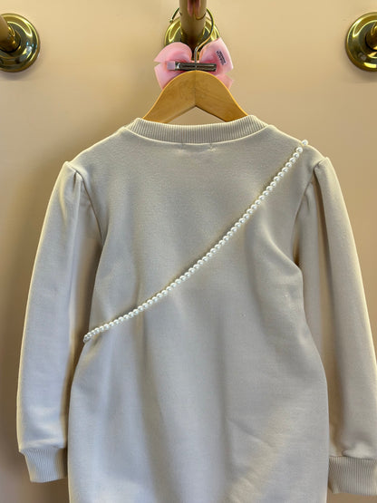 Vestido Infantil Bomber Moletom Bege  Bolsinha Ursinha Pérolas - Luluzinha