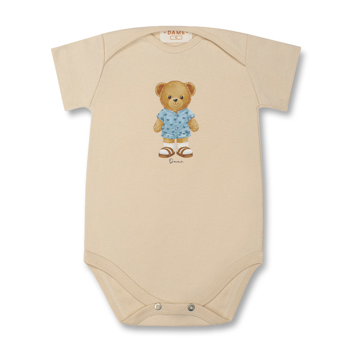 Conjunto Bebê Body Suedine Algodão Teddy Birken Linho e Bermuda Moletom Algodão Bege - Dame