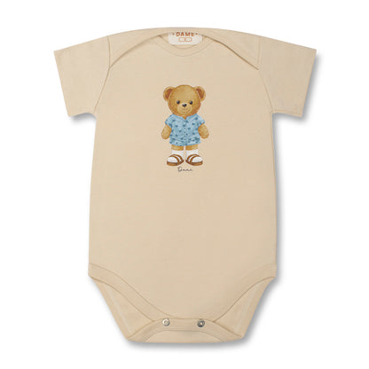 Conjunto Bebê Body Suedine Algodão Teddy Birken Linho e Bermuda Moletom Algodão Bege - Dame