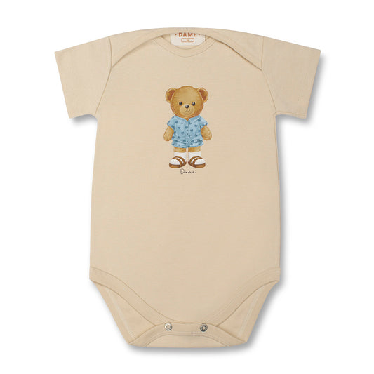 Conjunto Bebê Body Suedine Algodão Teddy Birken Linho e Bermuda Moletom Algodão Bege - Dame