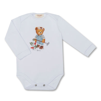 Conjunto Bebê Body Algodão Teddy Fazenda ML e Bermuda Moletom Algodão Profundo - Dame