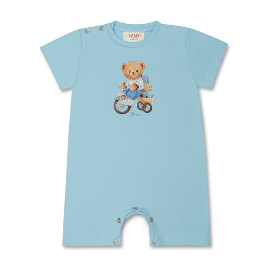 Macacão Bebê Algodão Suedine Teddy Bike Azul - Dame
