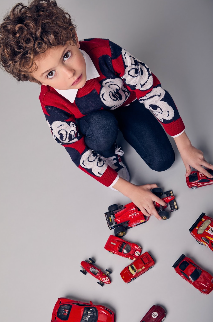 Conjunto Infantil Casaco Tricô Mickey Vermelho e Calça Jeans Leve Casual Marinho - Youccie