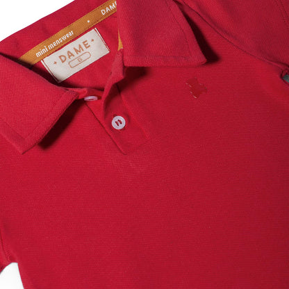 Conjunto Bebê Polo-body Piquet Algodão Vermelho e Bermuda Moletom Algodão Bege - Dame