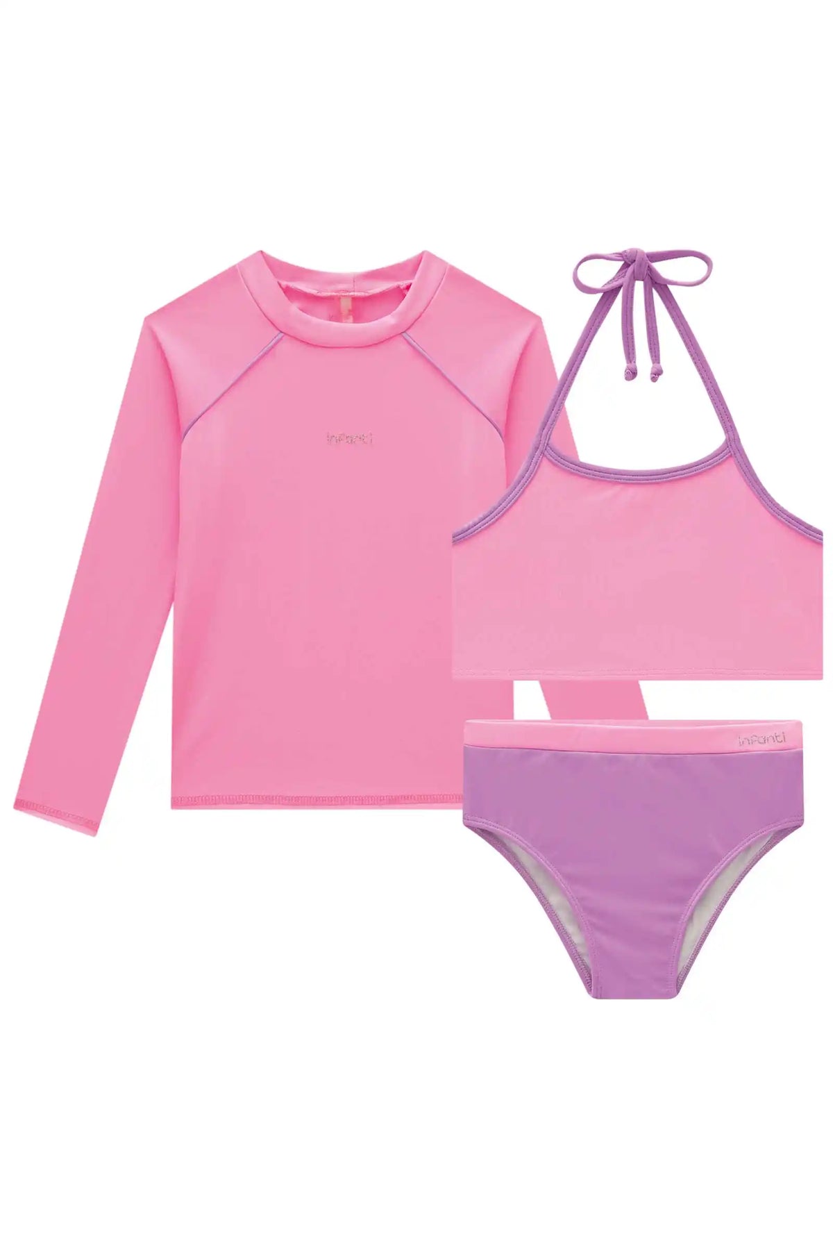 Conjuto Infantil Blusa e Biquíni Malha Poliamida Proteção UV 50+ Rosa - Infanti