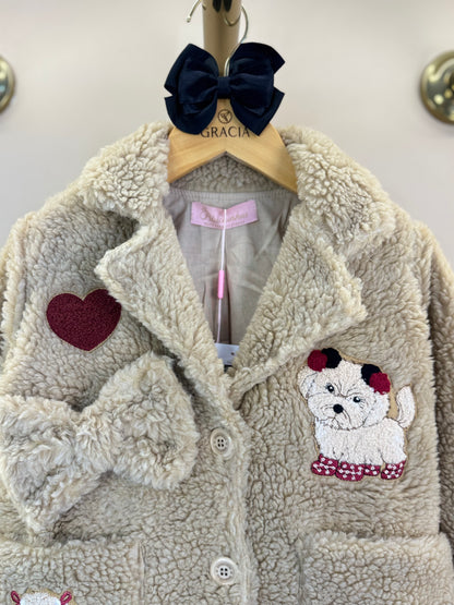Casaco Infantil Conceito Pele Carneiro Patches e Laços - Pituchinhus