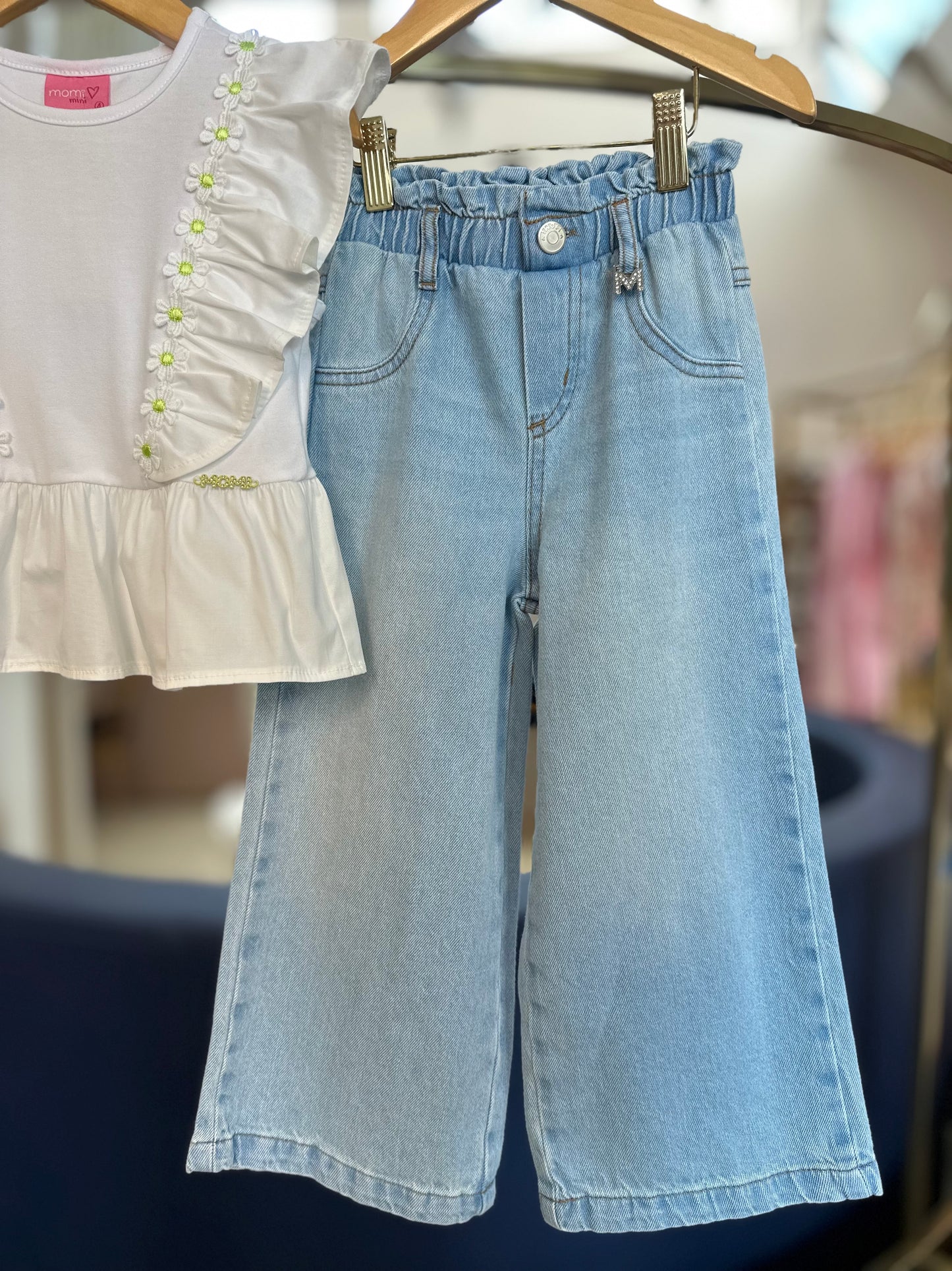 Conjunto Infantil Blusa Babados Bordados e Calça Pingente M - Momi