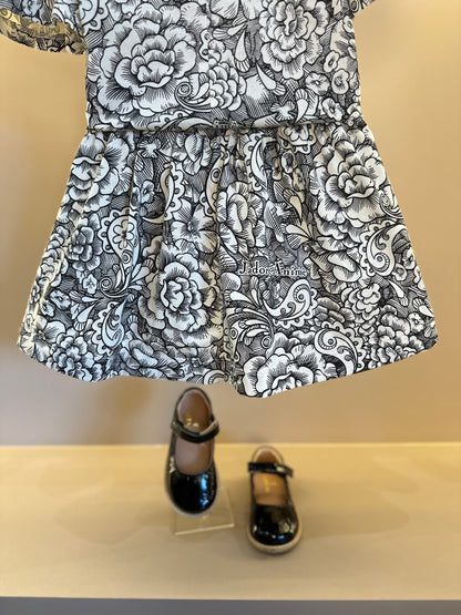 Conjunto Infantil Blusa e Saia Floral Paisley Laço Preto - Animê