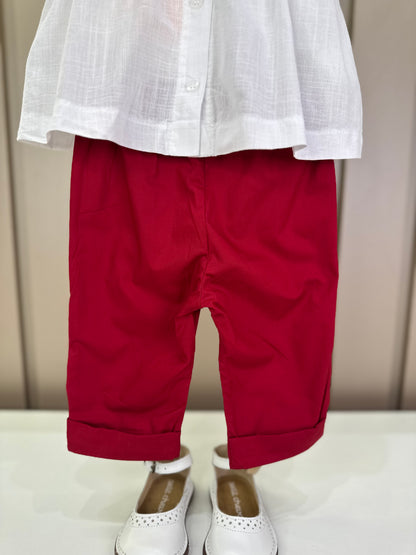 Conjunto Bebê Clássico Bata Golinha e Calça Vermelha - Um Mais Um