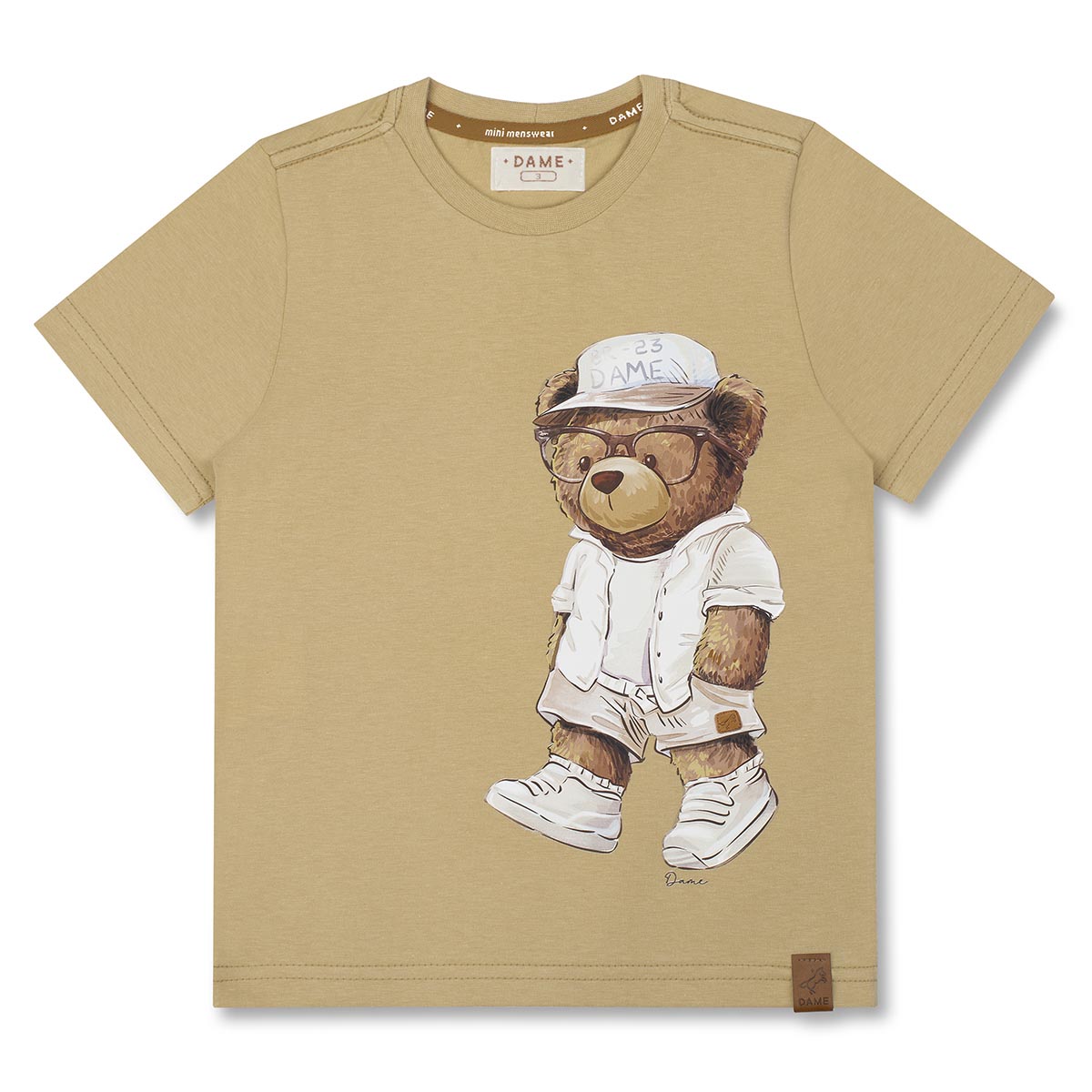 Conjunto Infantil Camiseta Algodão Teddy Summer Bege e Bermuda Suedine Elastano Bolsos - Dame