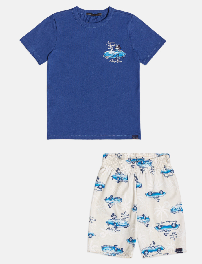 Conjunto Infantil T - Shirt Mickey Mouse e Bermuda Estampa Carros Clássicos - Youccie
