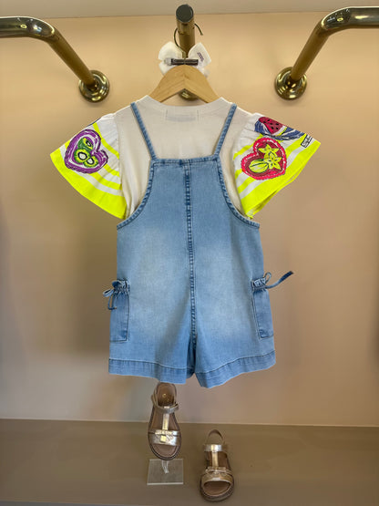 Jardineira Infantil Jeans Claro com Blusa Mangas Frutas - Animê