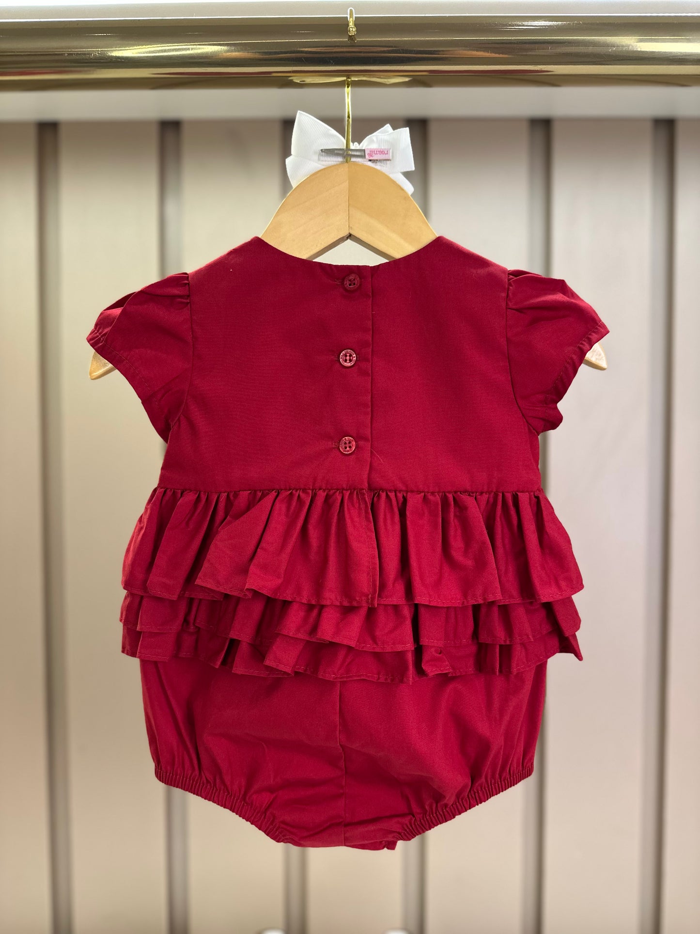 Romper Bebê Fofinho Tricoline Babados Vermelha - Um Mais Um