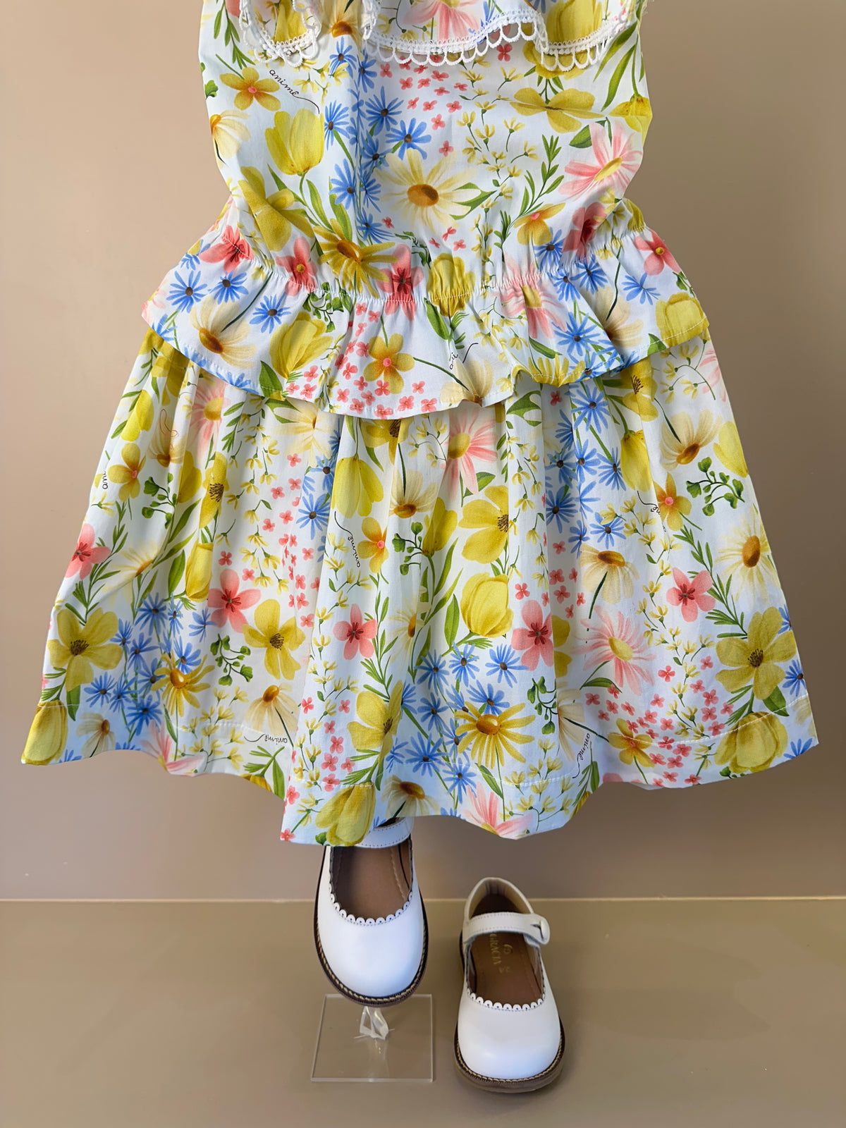 Conjunto Infantil Estampa Floral Blusa Ombro á Ombro Com Babado e Saia - Animê
