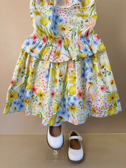 Conjunto Infantil Estampa Floral Blusa Ombro á Ombro Com Babado e Saia - Animê