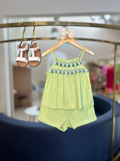 Conjunto Infantil de Linho Bata com Pala e Aviamento e Short Franzido - Beabá