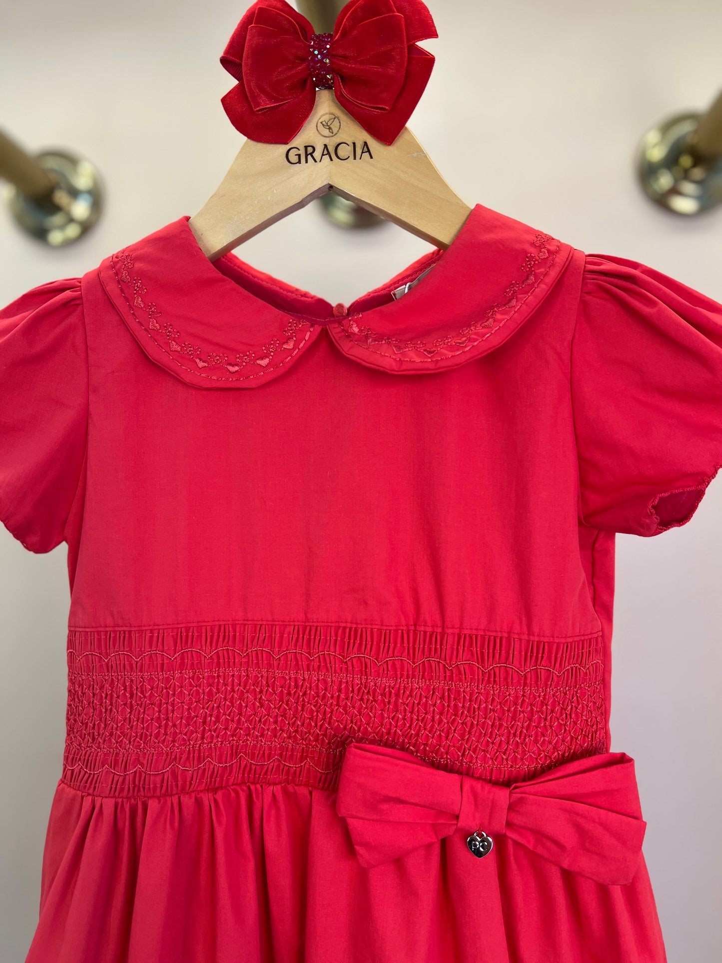 Vestido Infantil Algodão Vermelho Golinha e Laço - Petit Cherie