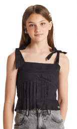 Blusa Teen Pregas e Laço Alça Preta - Two In