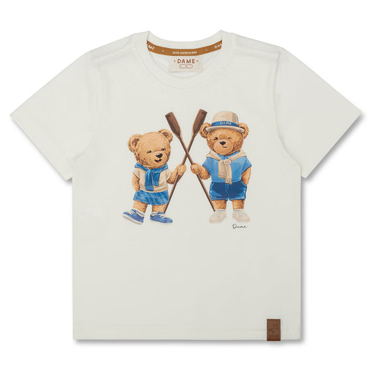 Conjunto Infantil Camiseta Algodão Teddy Remos Off e Bermuda Ponto Roma Bolsos Cargo Bege - Dame