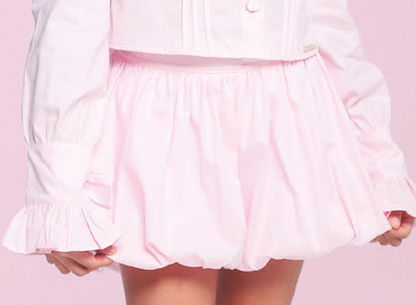 Conjunto Infantil Regata Canelada com Babados em Tule Shorts Balonê Algodão Rosa Claro - Luluzinha