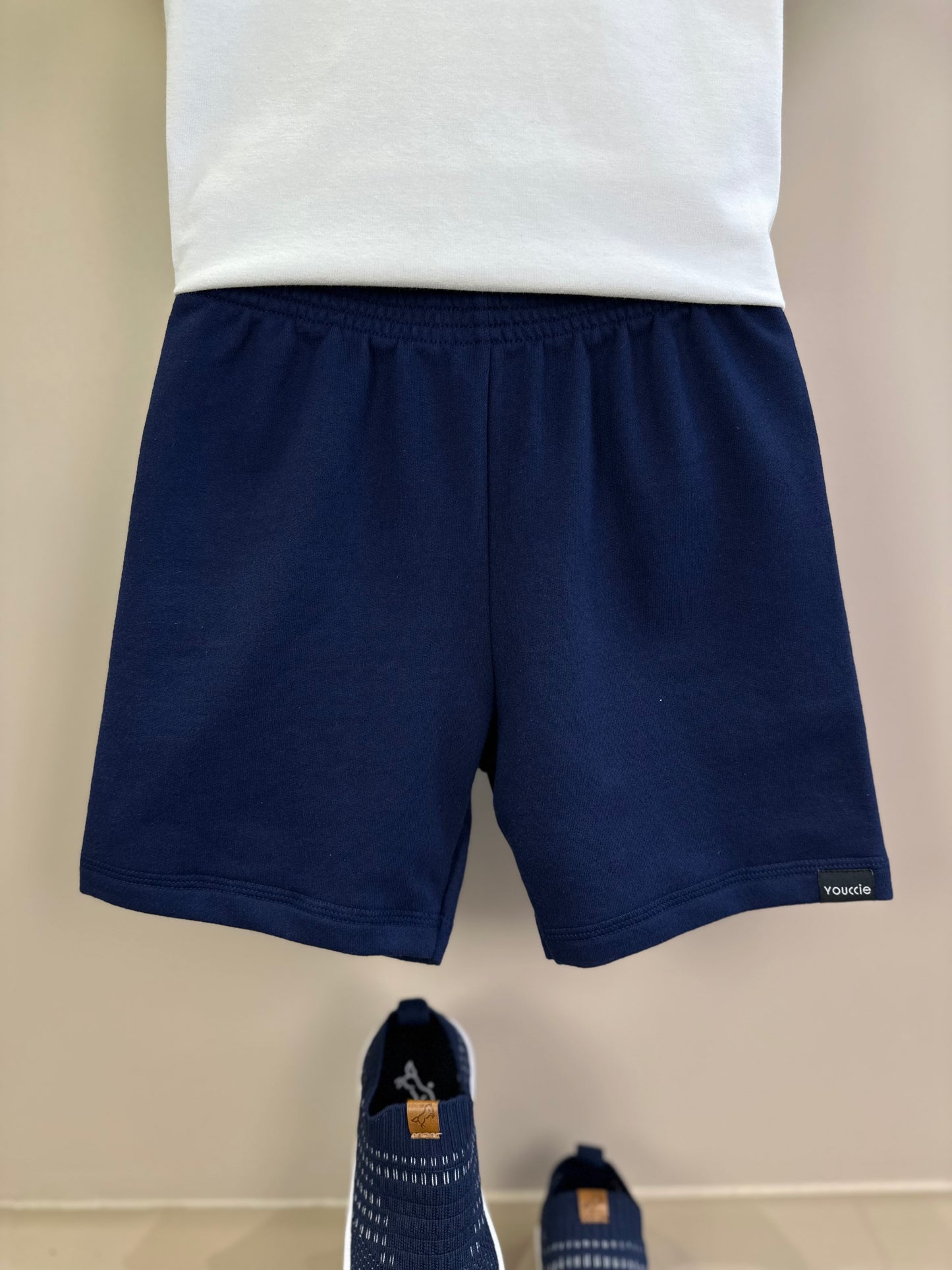 Conjunto Infantil Camisa Polo Branca e Bermuda Azul Marinho - Youccie