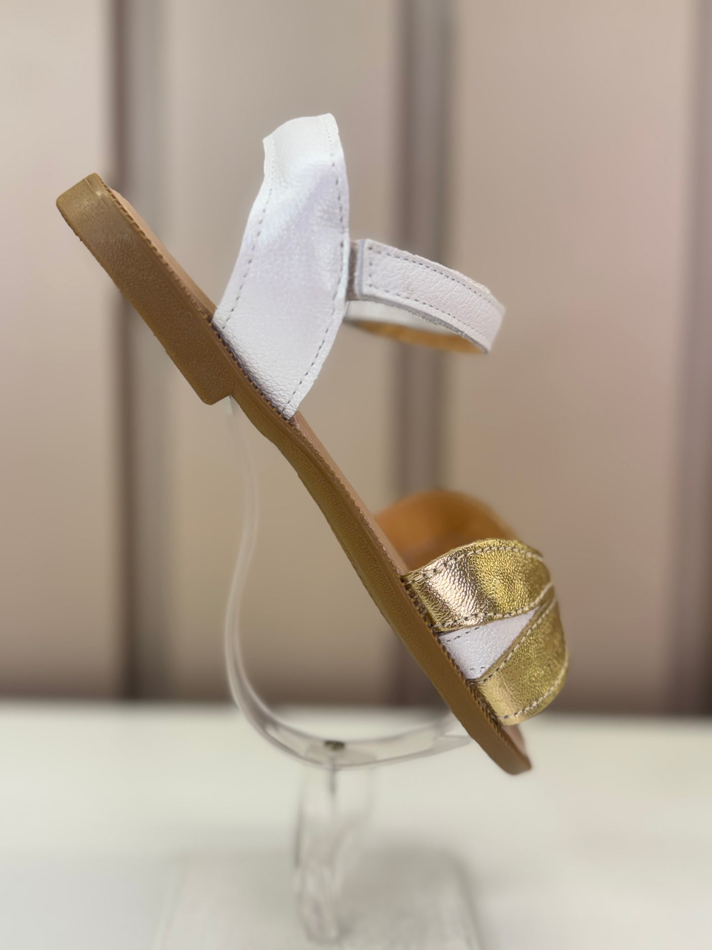 Sandália Infantil Flor Dourada Branca Perolada - Gracia