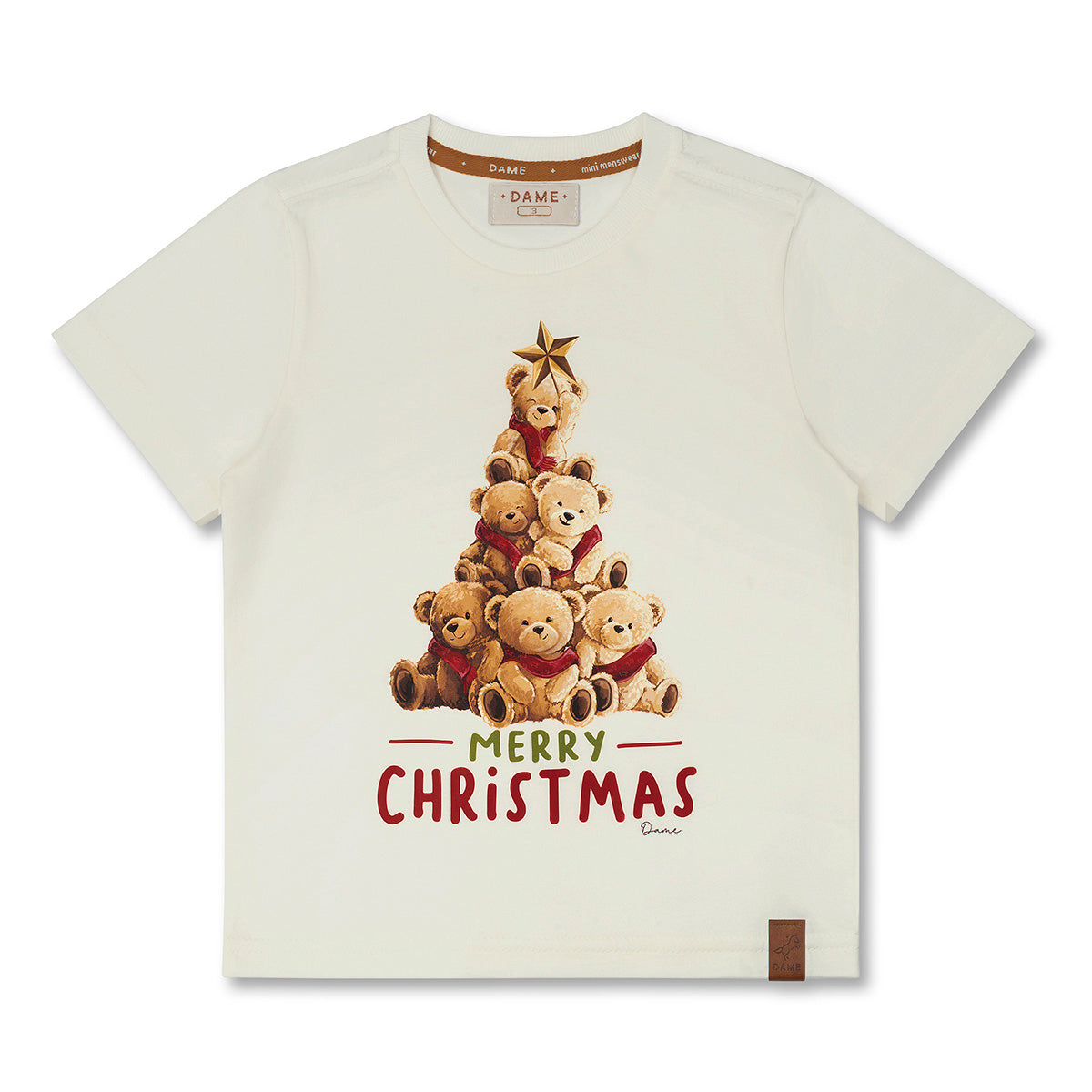 Conjunto Infantil Camiseta Algodão Teddy Natal MC e Bermuda Moletom Bolso Embutido Chocolate - Dame