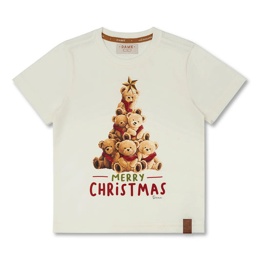 Conjunto Infantil Camiseta Algodão Teddy Natal MC e Bermuda Moletom Bolso Embutido Chocolate - Dame