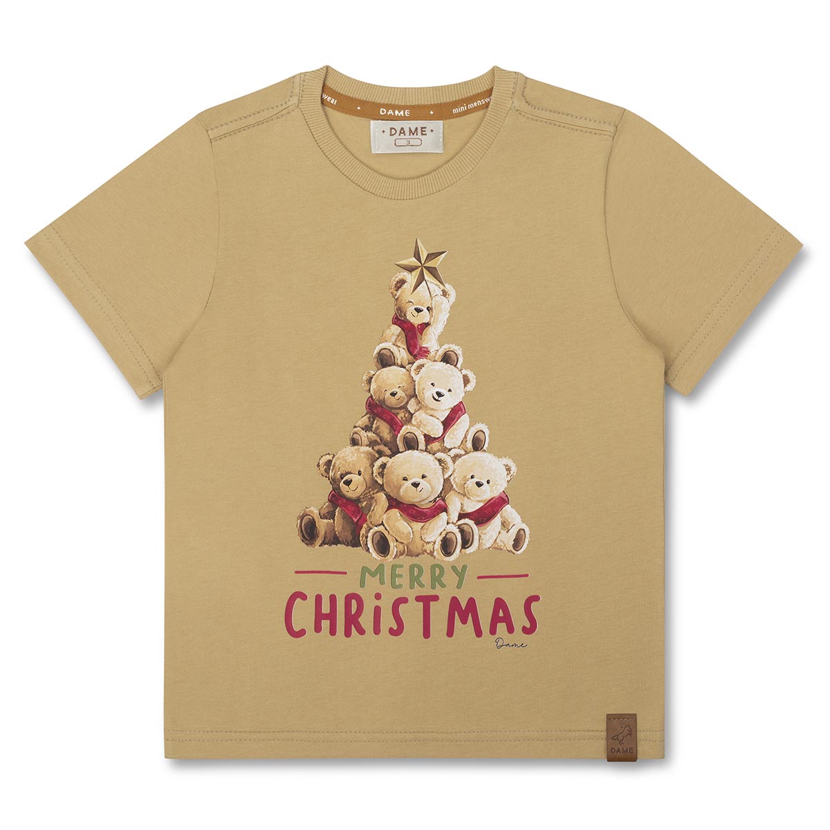 Conjunto Infantil Camiseta Algodão Teddy Natal e Bermuda Ponto Roma Bolsos Cargo Bege - Dame