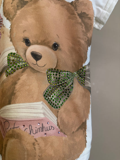 Conjunto Infantil Blusa Cotton Ursinhas Laços de Cristais e Calça Moletom Reta Ursinhas Com Laços Cristais - Pituchinhus