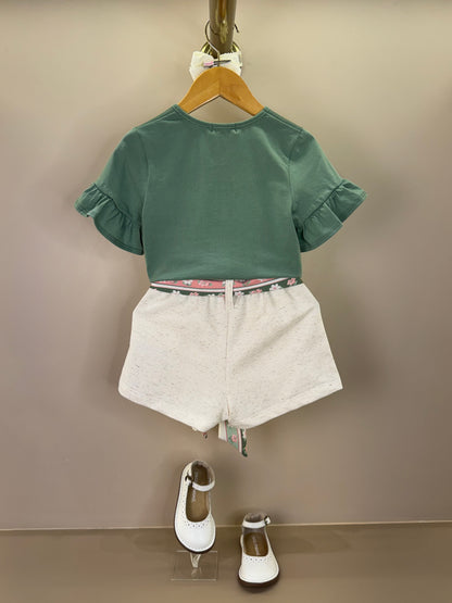 Conjunto Infantil Blusa Boxy Esquila de Lacinho e Shorts Verde Ultramarine - Infanti