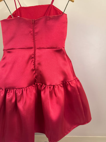 Vestido Infantil Acetinado Saia Babado Vermelho - Petit Cherie