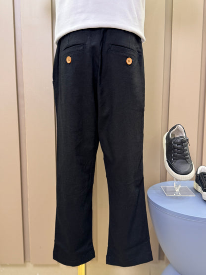 Calça Infantil Linho Cordão Preta - Dudes