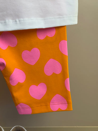 Conjunto Infantil Blusa Bolsa Transversal e Shorts Legging Corações - Momi