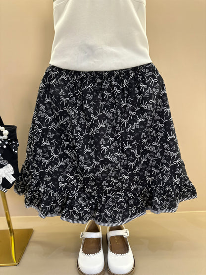 Conjunto Infantil  Blusa Love Summer Cristal e Saia-Shorts Mullet Laços e Flores - Pituchinhus